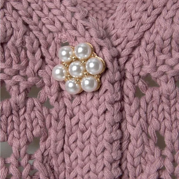 NWOT Lascana Pearl Button Crochet Cardigan Sweater in Mauve size 8-10 - Picture 5 of 16